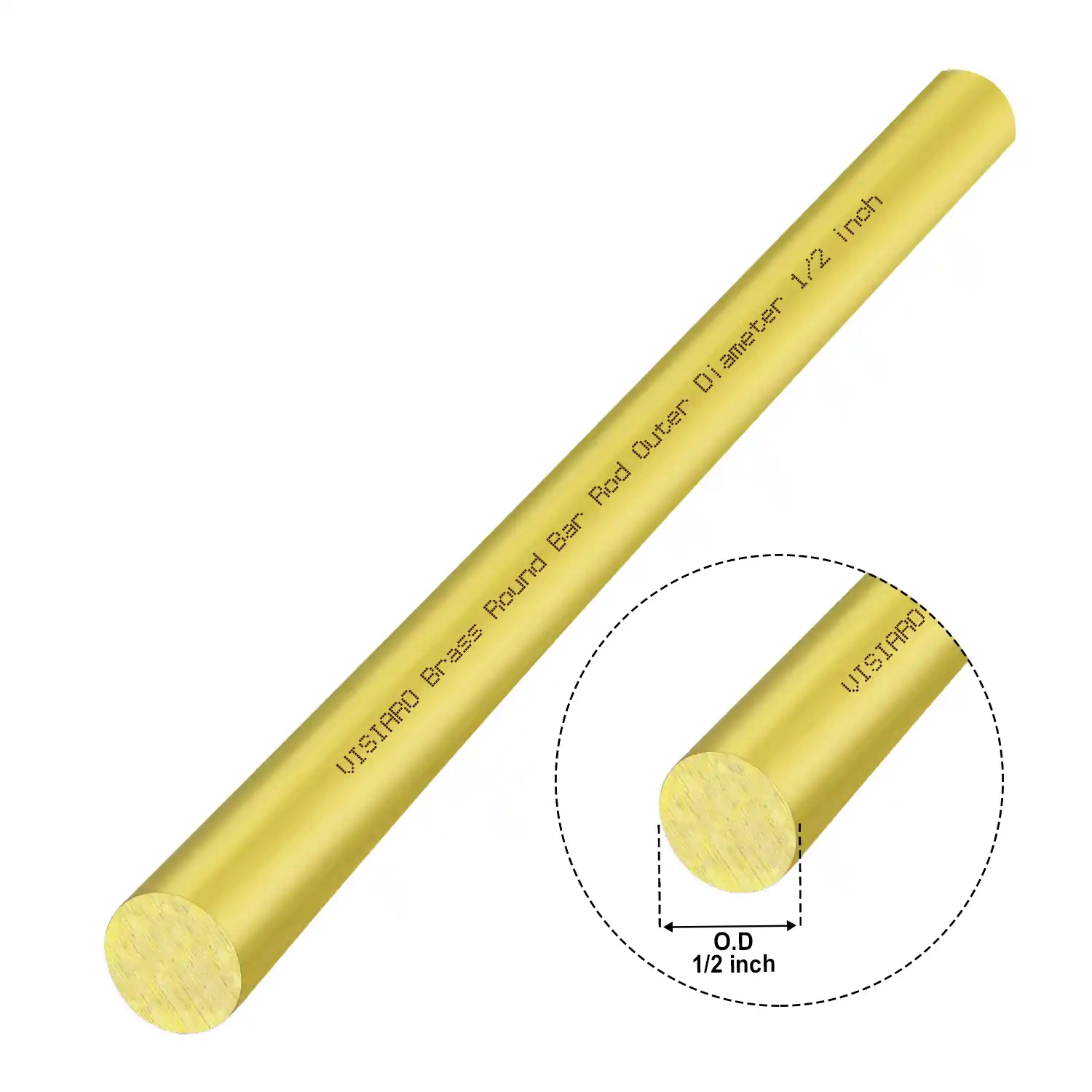 VISIARO - Hard Brass Round Bar Rod, 1mtr, Outer Dia 1/2 inch