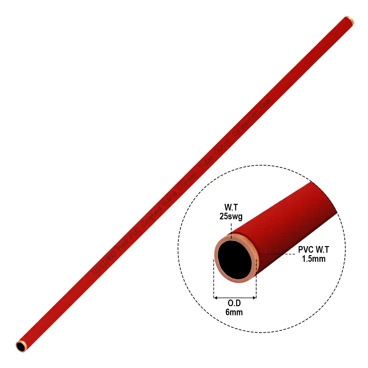 Buy Visiaro Red PVC Coated Hard Copper Tube, 1mtr, Outer Dia 6mm